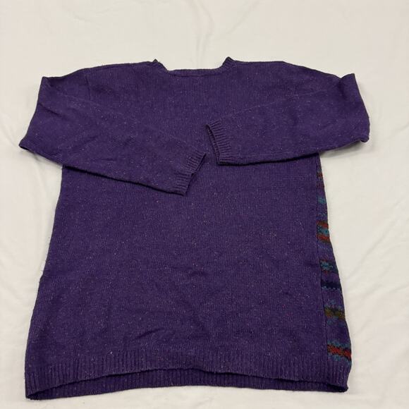 Vintage Fair Isle Nordic Sweater Wool Blend Size M Purple Hand Knit Karen Scott - Picture 7 of 8